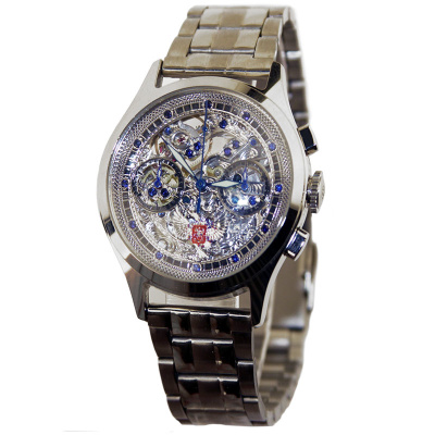 The Skeleton chronograph watch is chrome-plated The Skeleton chronograph watch is chrome-plated